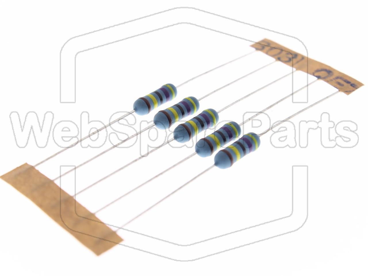 5x Metallic Film Resistance 4.7MR 0.5W ±1% Ø3.8x10