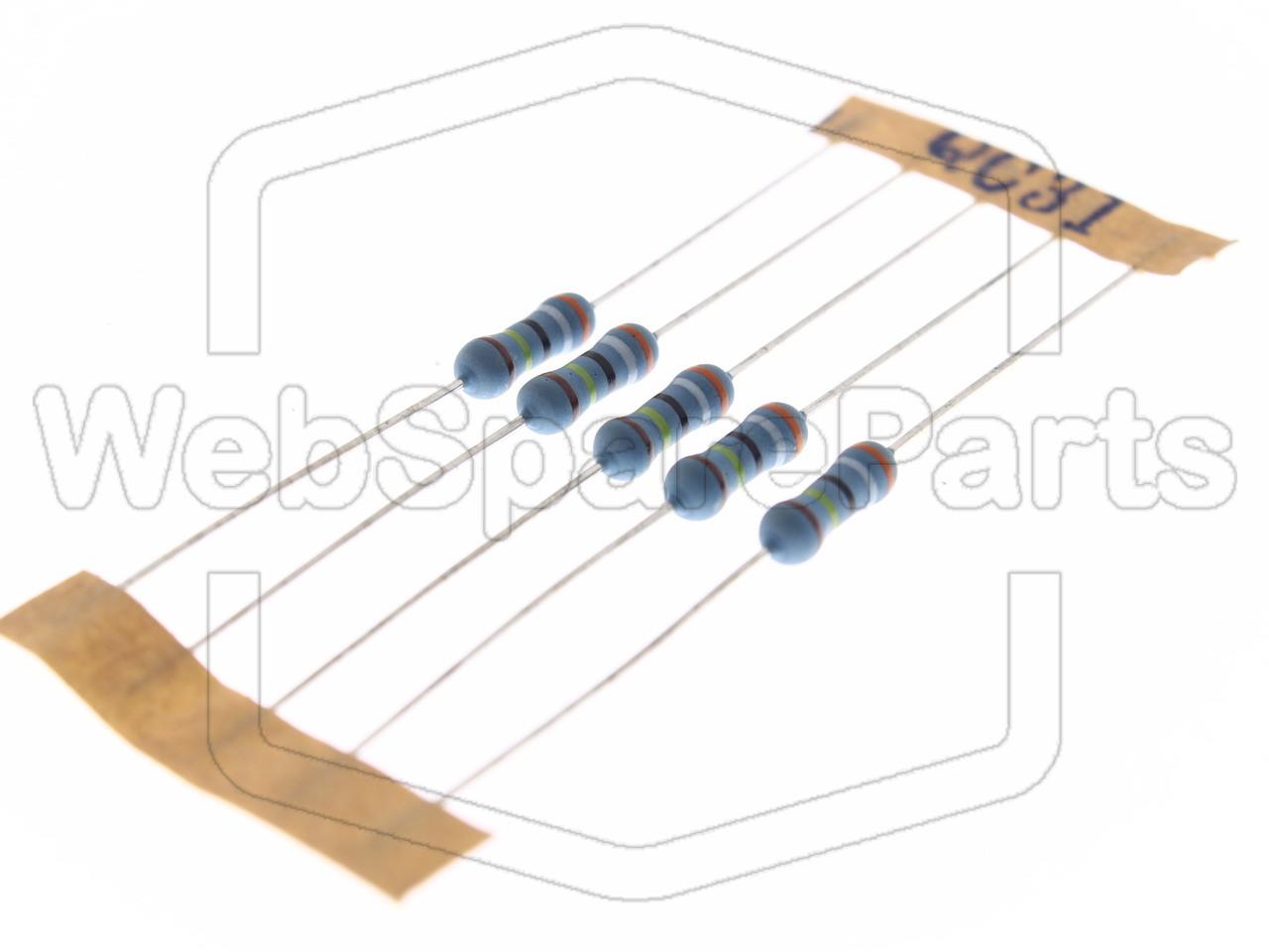 5x Metallic Film Resistance 3.9MR 0.5W ±1% Ø3.8x10