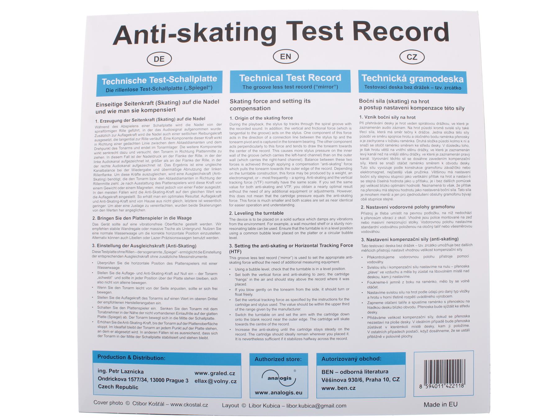 Test Record for Anti-Skating Adjustment – Groove-Free Vinyl Disc